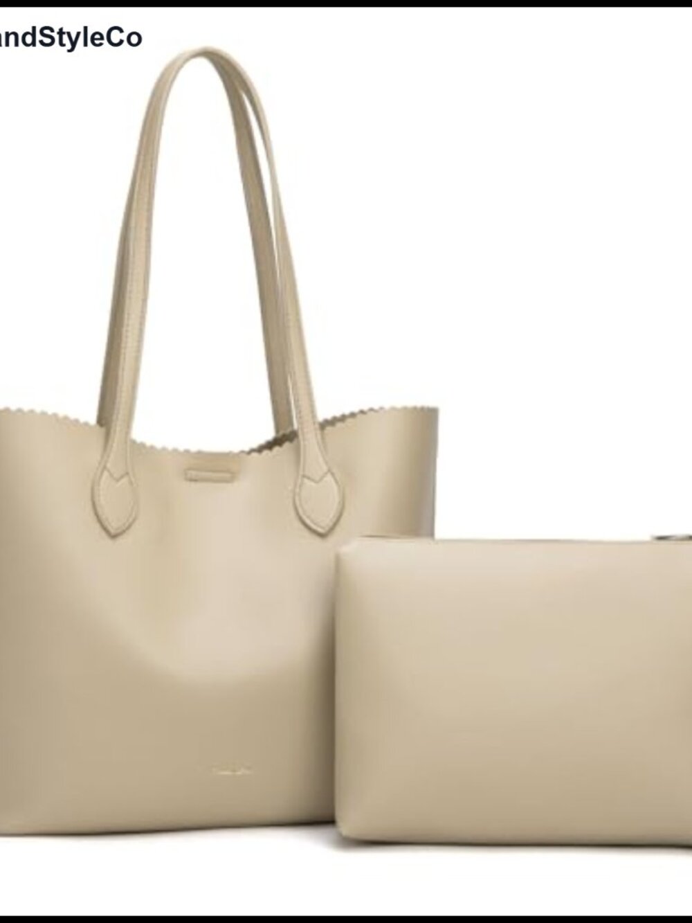 Large Soft Vegan Leather Tote Bag 2-Piece Set with Zipper and Pouch
